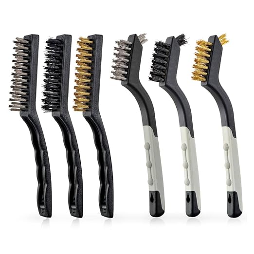 Wire Brush Set 6Pcs, Wire Brushes with Brass/Stainless Steel/Nylon Bristles - Deep Cleaning for Paint Scrubbing, Rust & Dirt Removal and Kitchen Cleaner