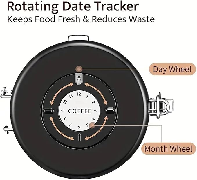 Coffee Airtight Canister, 60 fl oz Black Stainless Steel, Pantry & Storage for Coffee Beans, Rice, Tea, Sugar, Cereal, Flour