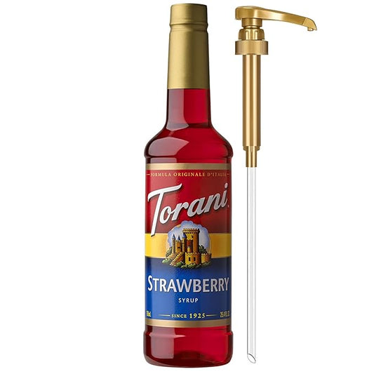Torani Strawberry Syrup for Drinks, Flavoring for Iced Tea, Lemonade, and Sodas, Pump Included, 25.4 Oz