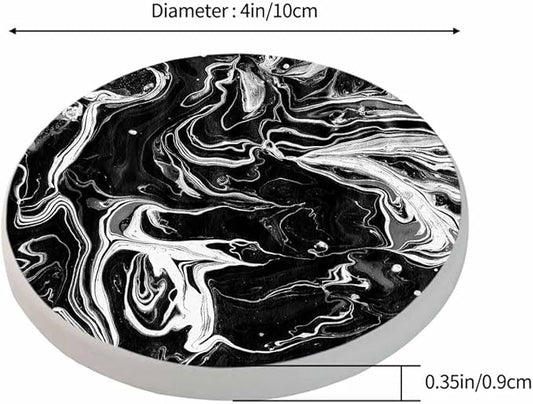 Black Artistic Graphic Dye Coasters for Drinks Office Coffee Table Monochrome Water Surface Art Fluid Ink Liquid Living Room Decor Set of 2 for Cold Drinks Wine Mugs and Cups 4 Inch