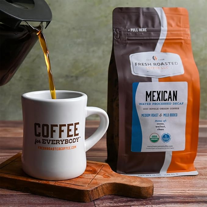 Fresh Roasted Coffee, Organic Mexican Water-Processed Decaf | USDA Organic, 100% Single Origin, Kosher | Medium Roast 12 oz Whole Bean