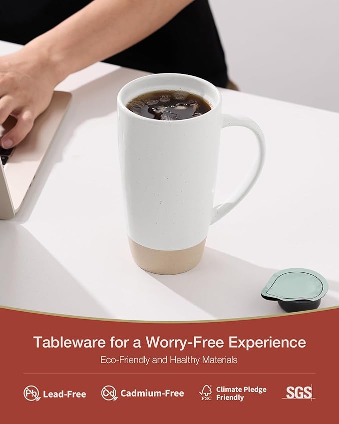 famiware Milkyway Coffee Mug, 20oz Large Coffee Mug, Ceramic Mug with Lid, Tea Cup with Handle for Latte, Tea, Cocoa, Milk, Home & Office, White
