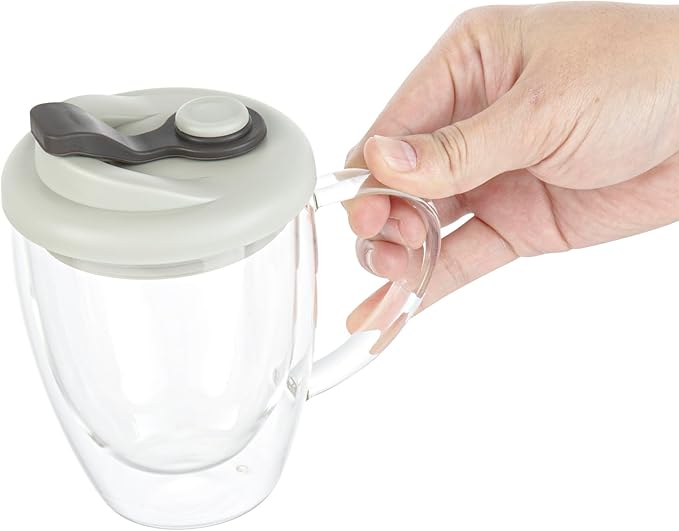 Restaurantware - Forma Professional 11.8 Ounce Insulated Travel Mug With Handle, 1 Double Wall Coffee Mug - Includes Lid, Reusable, Clear Borosilicate Glass Tumbler, Dishwashable, Microwavable