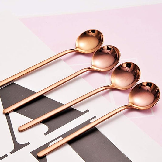 Pack of 8, Rose Gold Plated Stainless Steel Espresso Spoons, findTop Mini Teaspoons Set for Coffee Sugar Dessert Cake Ice Cream Soup Antipasto Cappuccino, 5.3 Inch