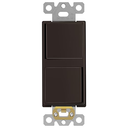 ENERLITES Double Paddle Rocker Decorator Switch, Clamp-Type Back Insert Wiring, Copper Wires Only, Single Pole, Residential/Commercial Grade, 15A 120-277VAC, 62834-BR, Brown