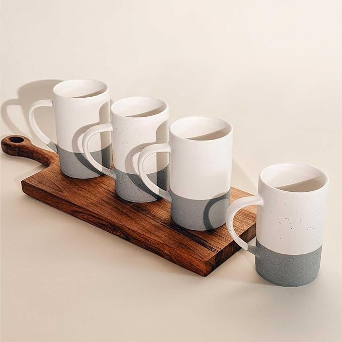 MORA Ceramics 12oz Coffee Mug Set of 4 - Ceramic Tea Cups with Handle - Microwave and Dishwasher Safe, Perfect For Cup or Mug Lovers - Rustic Matte Glaze, Modern Design Mugs - Flint