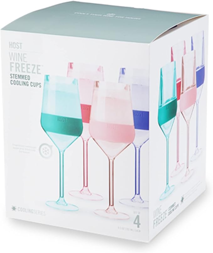 HOST Wine Freeze Double-Walled Stemmed Wine Glasses Cooling Cups with Active Cooling Gel and Insulated Silicone Grip, 6.5 Oz Plastic, Tinted, Set of 4