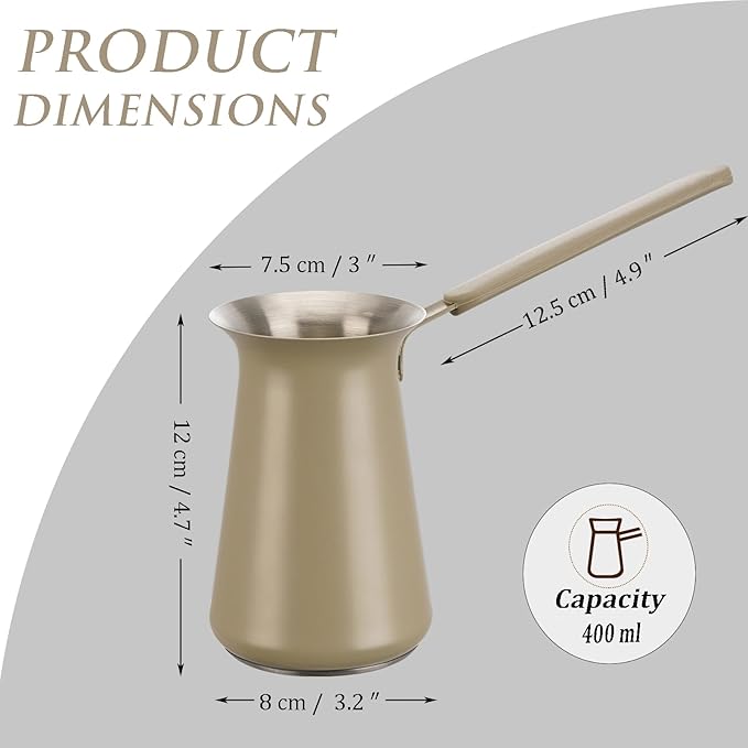 UNISWEET Turkish Coffee Pot - Coffee Maker, Briki Greek Turkish Pot, Arabic Tea Pot, Cezve/Ibrik Coffee Pot for Stovetop(400 ml,Serves 5)