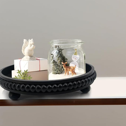 Coffee Table Tray : 12in Decorative Tray Ottoman Black Round Wood for Coffee Table Decor,Candle Holder Trays Vintage Centerpiece Farmhouse for Decor Countertop Home Decor Accessories