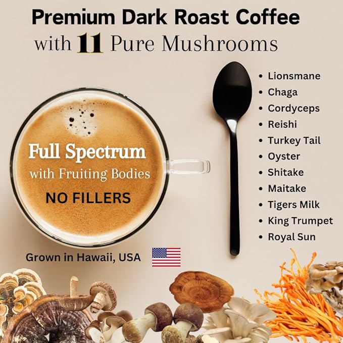 OhmYes Mocha Mushroom Coffee with Pure Cacao | Organic 11 Mushroom Adaptogen Blend (Lions Mane, Reishi, Chaga, Cordyceps) | Premium Chocolate Dark Roast Instant Coffee | Unsweetened | 7oz