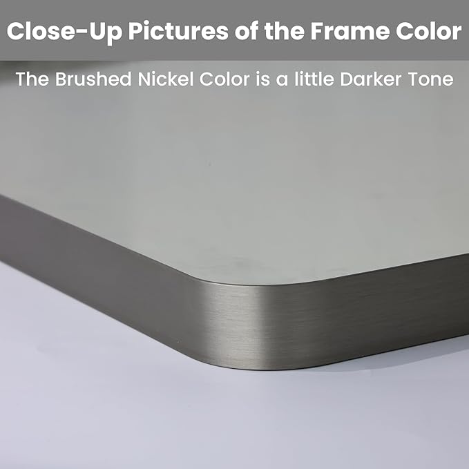 LOAAO 38X38 Inch Brushed Nickel Bathroom Mirror, Rounded Rectangle Silver Metal Frame Mirror, Brushed Nickel, Anti-Rust, Shatter Proof, Hangs Horizontally or Vertically