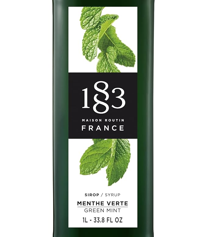 1883 Green Mint Syrup for Drinks, Made in France, 1 Liter Plastic Bottle