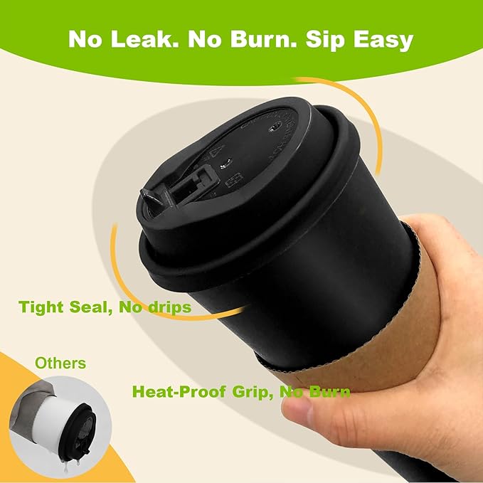 12 oz PLA Black Eco Friendly Cups 100 Packs Sustainable Plant Based Leak Resistant for Cafes Offices Events
