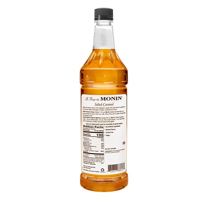 Monin - Salted Caramel Syrup, Natural Flavors, Great for Mochas, Lattes, Smoothies, Shakes, and Cocktails, Non-GMO, Gluten-Free (1 Liter)