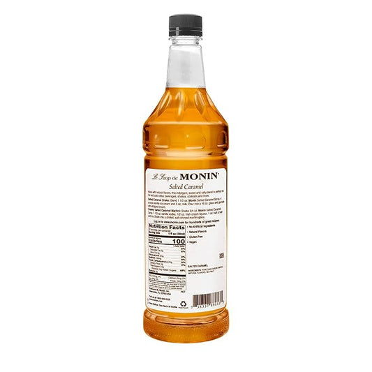 Monin - Salted Caramel Syrup, Natural Flavors, Great for Mochas, Lattes, Smoothies, Shakes, and Cocktails, Non-GMO, Gluten-Free (1 Liter)