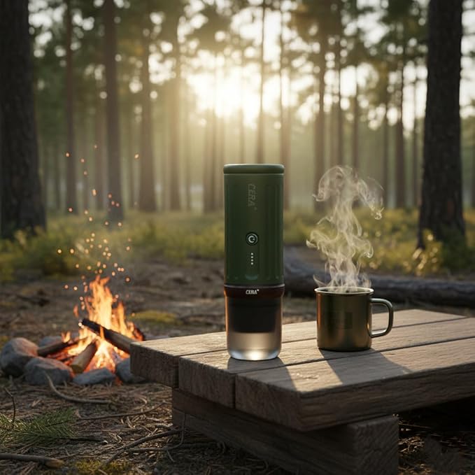 CERA+ Self-Heating Portable Espresso Machine,Up to 8 Cups per Charge & 20 Bar, 3 * 4500mAh, CERApresso Works with NS Capsules & Grounds, Electric Coffee Maker for Camping,Hiking,Office,Car,Travel