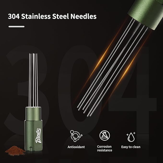 Magnetic Espresso Stirrer Tool,Coffee Stirrer Tool for Barista,WDT Espresso Distribution Tool with 6 Stainless Steel Needles (Green)