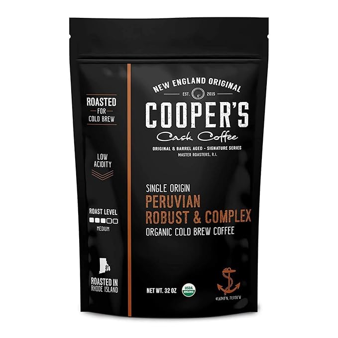 Peruvian Organic Cold Brew Coffee, Single Origin & Gourmet Beans, Tasting Notes Of Caramel With A Touch of Cherry & Orange, Medium Roast Coarse Whole Bean, 2 lb Coffee Bag