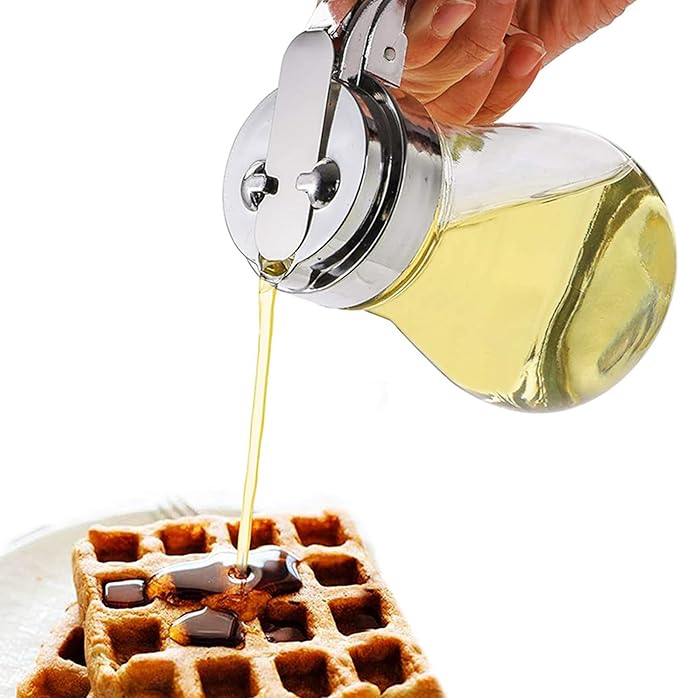 6 Oz. (Ounce) Glass Bulb Jar Syrup Dispenser, Sugar Dispenser, Retracting Spout, Dispensing Thumb-Lever, Pancake House Style (2)