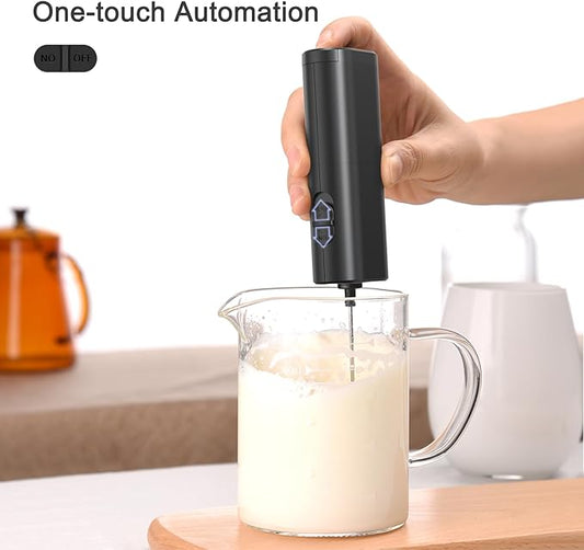 Portable Coffee Frother by ELMWAY, Battery Operated Electric Whisk, Mini Milk Frother Handled for Coffee, Latte, Matcha and Protein Powder - Black