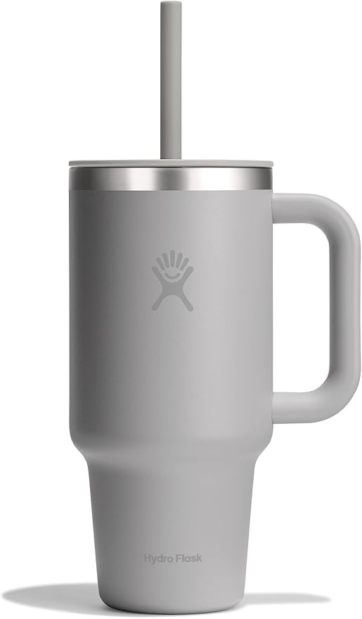 Hydro Flask Travel Tumbler with Handle, Lid and Straw - Insulated Stainless Steel in 32 Oz Tonal Birch Gray