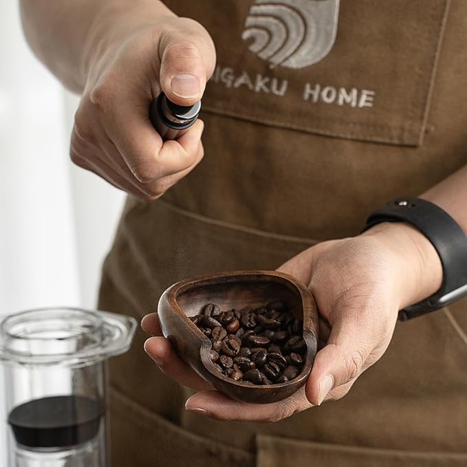 MIGAKU HOME Coffee Bean Dosing Cup & RDT Spray Bottle Set - Walnut Wood Espresso Accessories Kit with Static Reduction Spray, Measuring Tray for Coffee/Tea ﻿