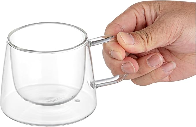 Restaurantware Glass Espresso Cups 12 Count 7 Ounces Borosilicate Double Wall Glass Coffee Mugs Insulated Clear Tea Drinkware for Hot or Cold Beverages
