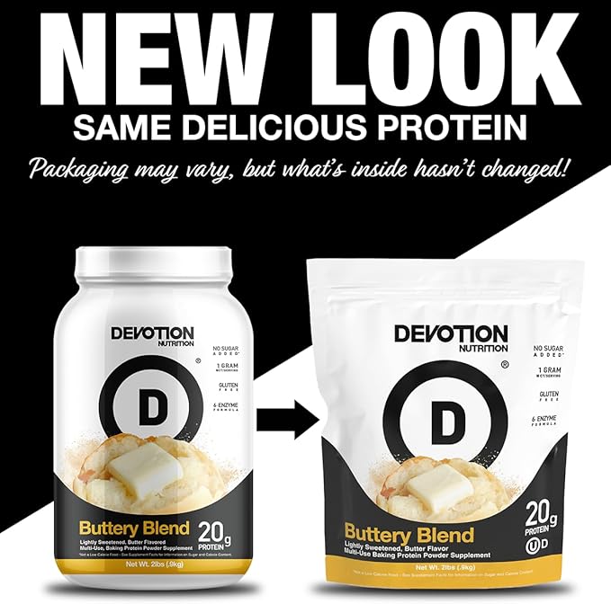 Devotion Nutrition Protein Powder Buttery Blend – 20g Whey Isolate & Casein Protein Blend – No Added Sugar, Low Carb, Gluten-Free, Keto-Friendly, 1g MCT, Kosher – 2lb Pouch