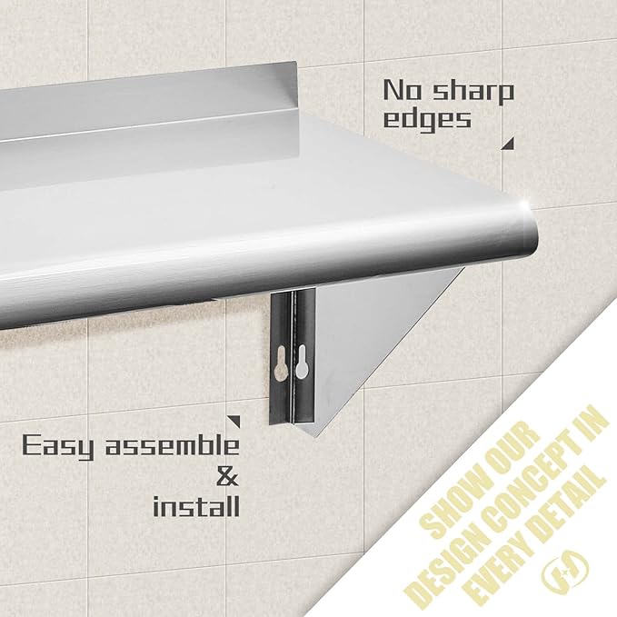 HALLY SINKS & TABLES H Stainless Steel Shelf 18 x 60 Inches, 450 lb, Commercial Wall Mount Floating Shelving for Restaurant, Kitchen, Home and Hotel