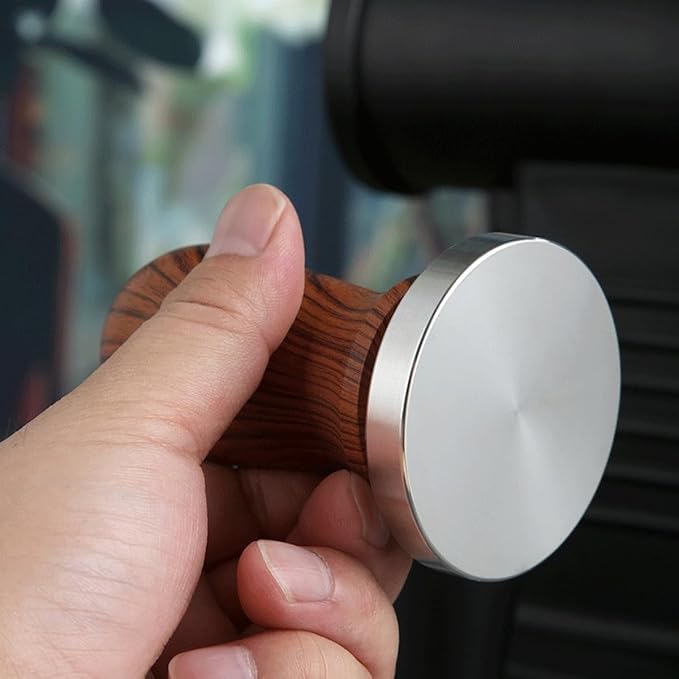 53mm Spring Loaded Espresso Tamper and Stirrer Set, Walnut Wood Coffee Tamper with Tamping Mat and Barista Accessories Kit for Espresso Machine, Wooden