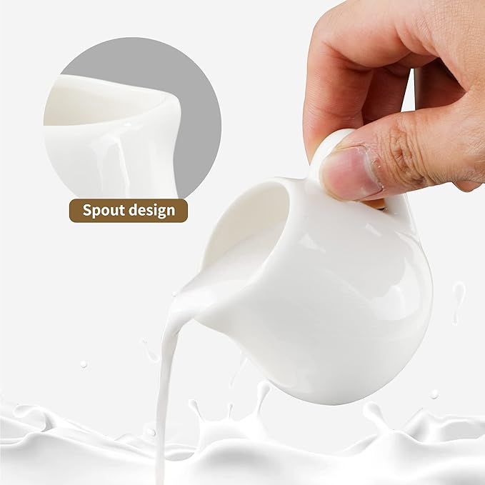 12PCS Mini Ceramic Creamer, 3 OZ Small Porcelain Creamer Pitcher, Small Syrup Pitcher, Coffee Creamer Pitcher, Creamer Dispenser, White Ceramic Pitcher for Coffee Tea Milk Sauce with Handle