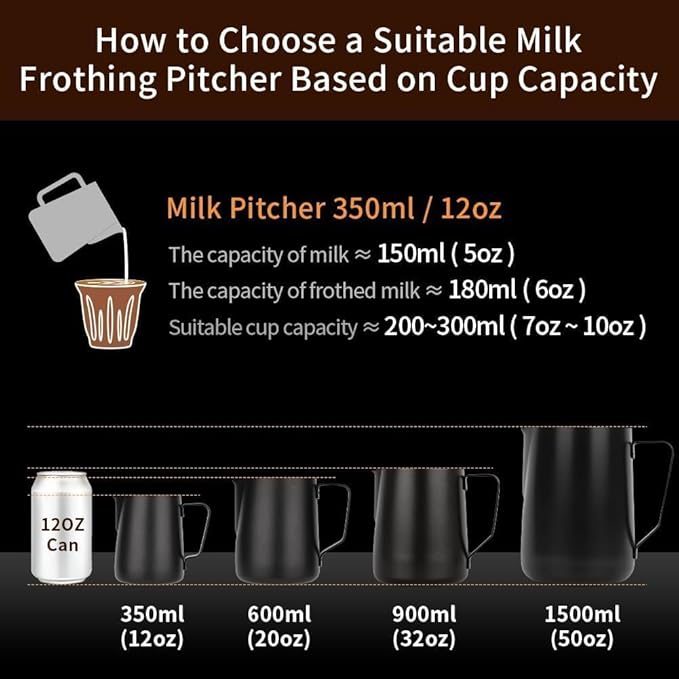 watchget Stainless Steel Milk Frothing Pitcher 12oz/350ml - Espresso Steaming Pitcher for Cappuccino, Latte Art, Coffee Machine Accessories Milk Jug Coffee Frother Cup, Matte Vintage