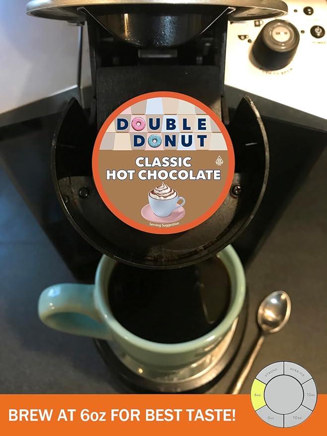 Double Donut Coffee Hot Chocolate Pods for Keurig K Cups Brewers, Single Serve Classic Hot Cocoa Pods, 24 Count