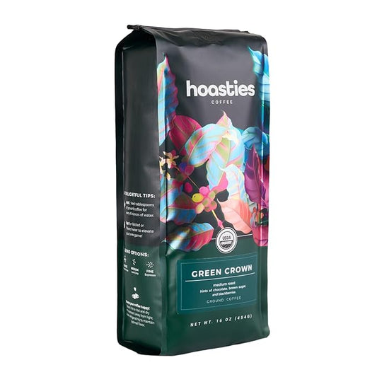 Hoasties Coffee Green Crown - Medium Roast Whole Bean Organic Coffee, Made with 100% Colombian Arabica Coffee Beans, 16 ounces