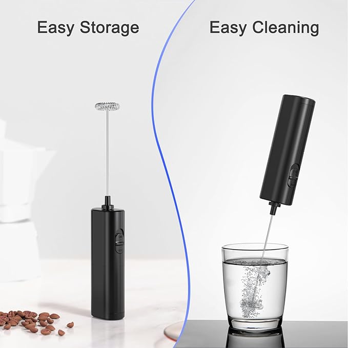 Portable Coffee Frother by ELMWAY, Battery Operated Electric Whisk, Mini Milk Frother Handled for Coffee, Latte, Matcha and Protein Powder - Black