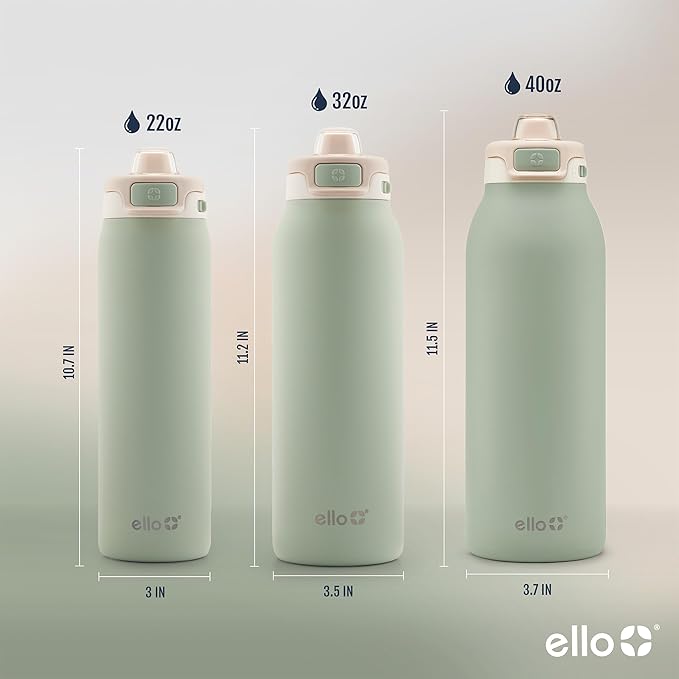 Ello Pop & Fill Insulated Stainless Steel Water Bottle with Quick Fill Lid, Leakproof Locking, Sip or Chug Spout, BPA-Free, Double Wall Vacuum Insulated for Sports, Travel & School- 22oz / 32oz / 40oz