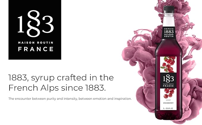 1883 Cranberry Syrup for Drinks, Made in France, 1 Liter Plastic Bottle