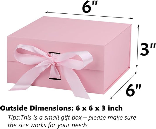 OEMVALATY Pink Gift Box,6x6x3 Inches Gift Boxes with Lids for Presents with Magnetic Closure and Ribbon for Wedding,Storage,Birthday