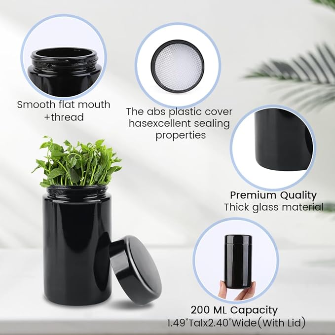 200g Black Ultraviolet Glass Jar with Lid,200 ml Airtight Smell Proof Container,Refillable Containers Jar,Ideal for Long term storage Oil,Coffee,Spices (C capacity: 200ml 3-PCS)