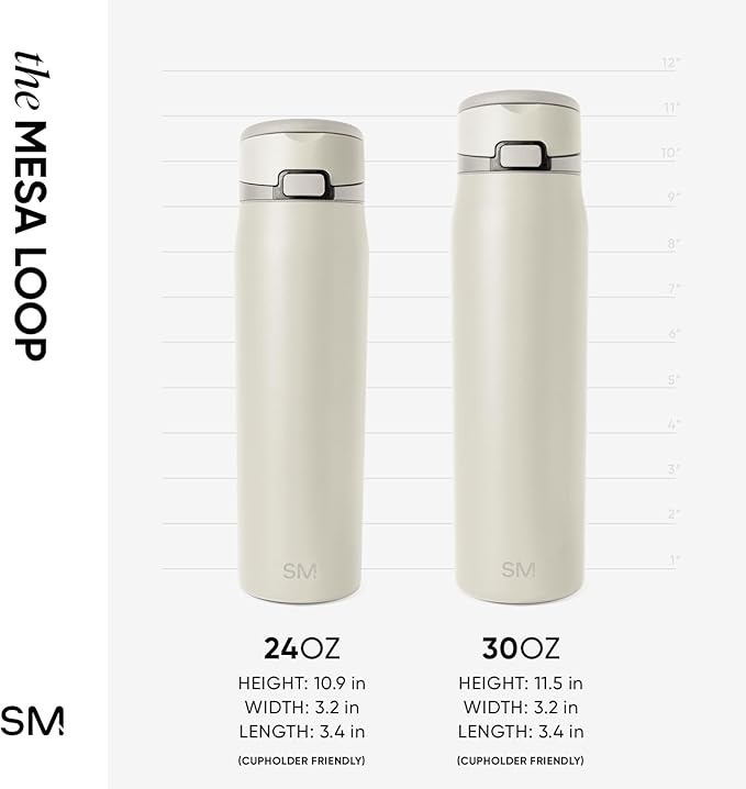 Simple Modern Mesa Loop Water Bottle with Covered Straw and Handle | 30oz Cup Holder Friendly Insulated Stainless Steel Bottles for Travel, Sports and School | Cashew