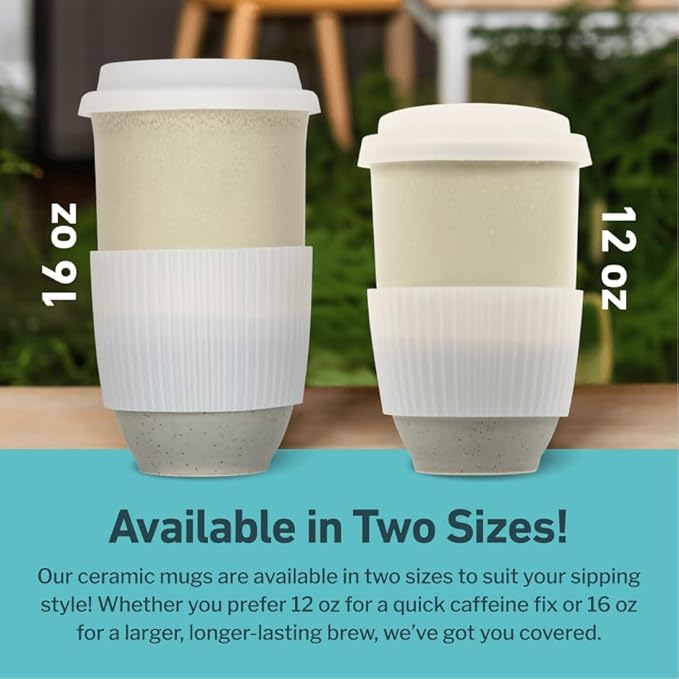 NOVA CERAMICS Travel Mug - Ceramic Coffee Mug With Lid – Microwave & Dishwasher Safe Coffee White & Grey Tumbler - Gifts For Women Men Him Her – 16oz – Mist