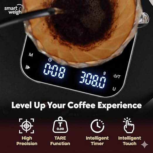 Smart Weigh Pro Coffee Scale with Auto Timer, 3000g/0.1g High Precision Digital Espresso & Kitchen Scale, Measures in g, oz, lb, lb:oz, ml, fl'oz, Large LED Display, Rechargeable USB-C