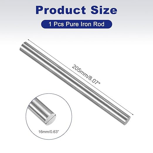 PATIKIL Pure Iron Bar, 0.63" Diameter 8.07" Length Iron String Rod Steel Stick DIY Craft Supplies for Crafting Science Lab Testing