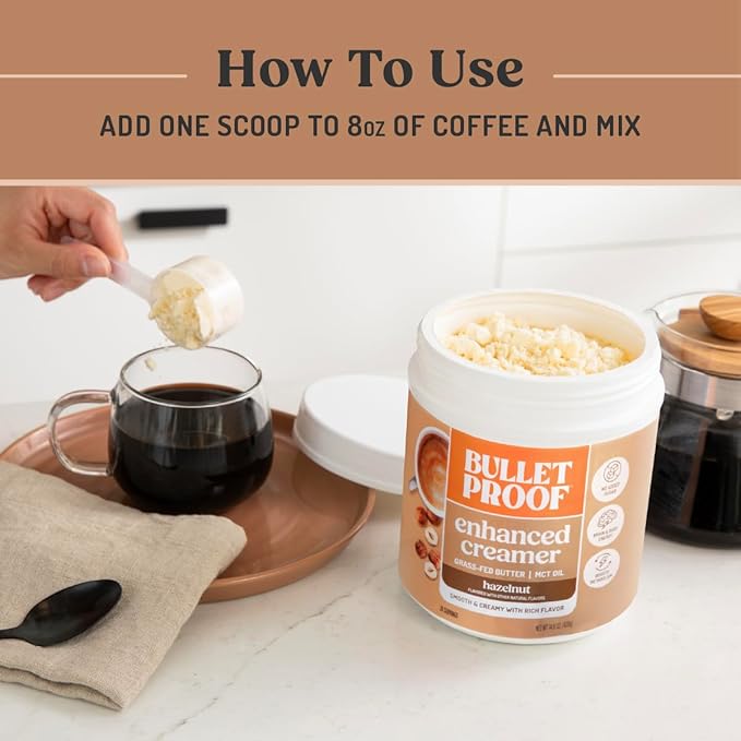 Bulletproof Hazelnut Creamer, 14.8 Ounces, Keto Coffee Creamer with MCT Oil and Grass-Fed Butter