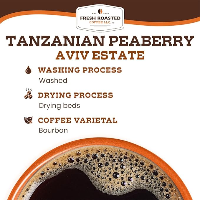 Fresh Roasted Coffee, Tanzanian Peaberry, 2 lb (32 oz), Light Roast, Kosher, Whole Bean