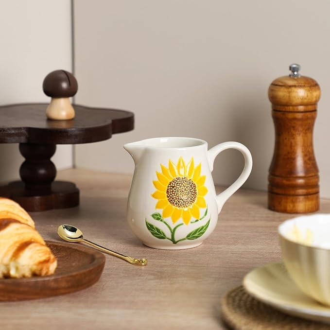 Sunflower Ceramic Milk Creamer with Handle