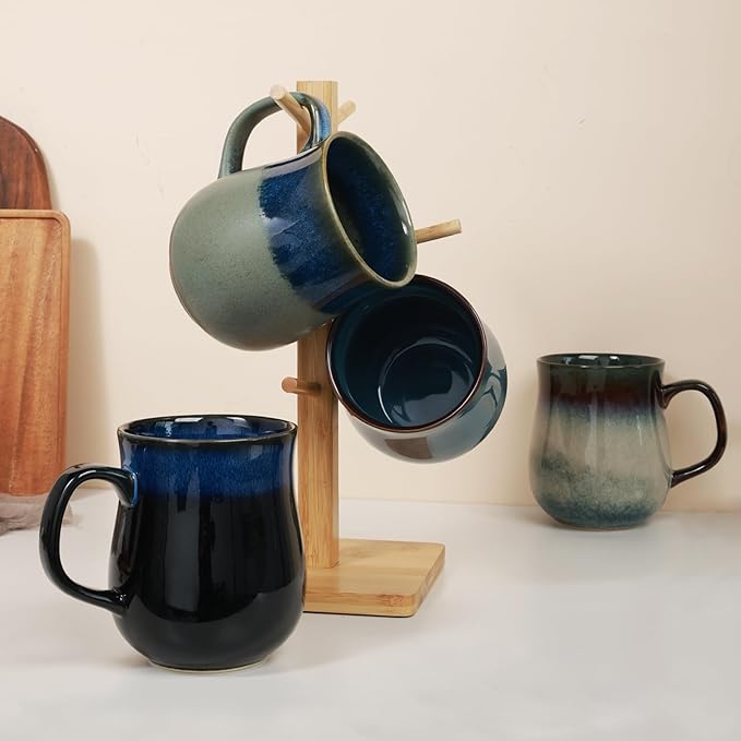 28 Oz Extra Large Ceramic Coffee Mug with Big Handle, Handmade Glazed Oversized Tea Cup for Office and Home, Microwave and Dishwasher Safe, Jumbo Coffee Mugs for Hot and Cold Drinking (Ink Green)