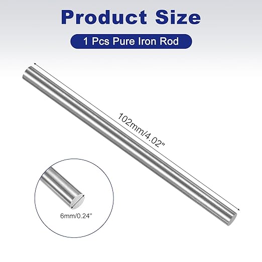 PATIKIL Pure Iron Bar, 0.24" Diameter 4.02" Length Iron String Rod Steel Stick DIY Craft Supplies for Crafting Science Lab Testing
