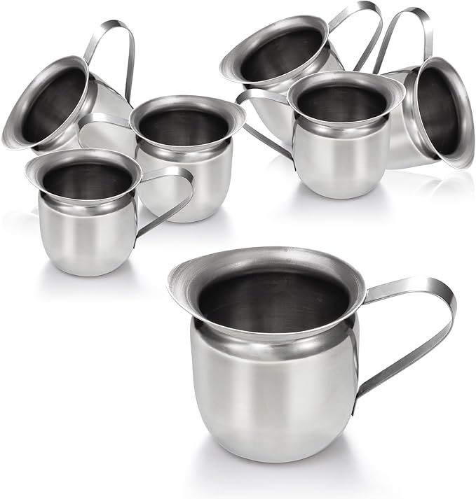 Fit Meal Prep [6 Pack] 5 oz Creamer Pitcher - Stainless Steel Bell Creamers, Mini Cup Container for Serving Milk, Coffee Cream, Salad Dressing, Maple Syrup, Espresso Machine for Restaurant, Cafes