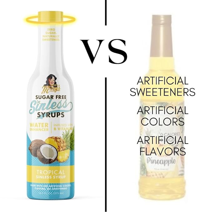 Sugar Free Tropical Sinless Syrup - Stevia Based, No Sugar Alcohols or Sucralose, No Artificial Sweeteners, Natural Ingredients, Water Enhancer, Tea, Desserts Keto Friendly, 1 Pack